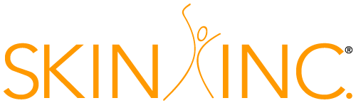 Logo for Skin Inc, which has a stick figure in between Skin and Inc